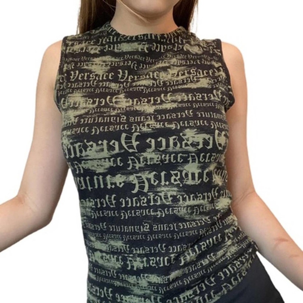 COPY - Extremely Rare 1990s Versace Gothic Print "Versace" Y2k Tank Top Size S